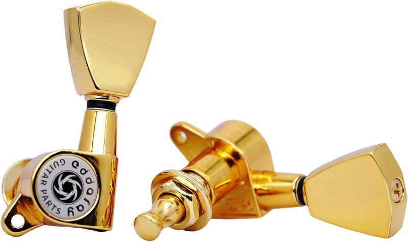 Eddaray Store Guitar Machine Heads (3R + 3L) - 1:15 Gear Ratio Sealed Tuning Key Pegs String Tuners Set with Tulip Shaped Knob Replacement (E-1004, Gold) - Image 3